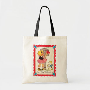 Valentijn, meisje, puppy tote bag