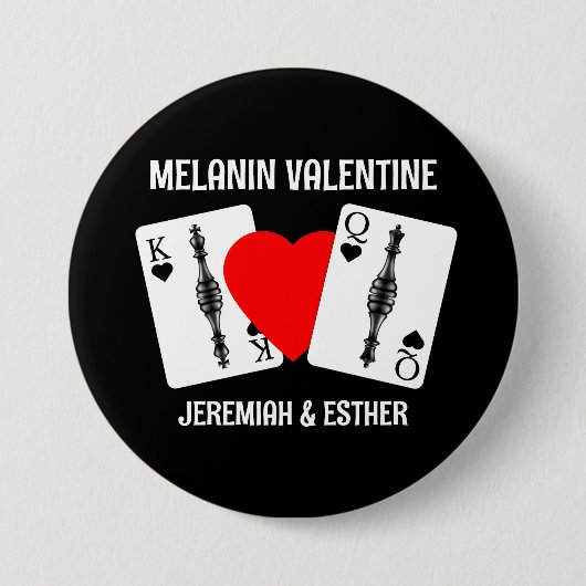 Valentijn MELANIN KONINGIN KING SPEELKAARTEN Koppe Ronde Button 7,6 Cm (Voorkant)