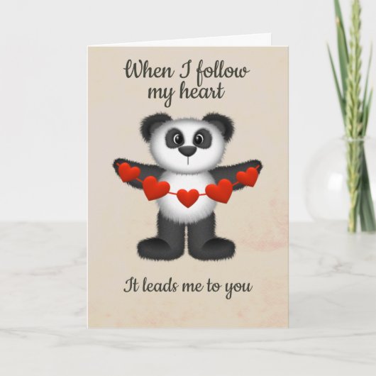Valentijn Message Panda Beer String of Red Hearts Feestdagen Kaart (Voorkant)