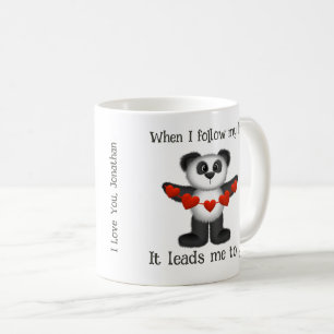 Valentijn Message Panda Beer String of Red Hearts Koffiemok