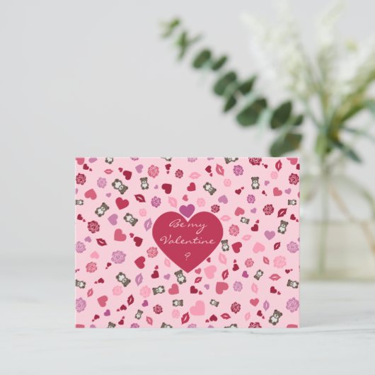 Valentijn met beren, rozen en harten feestdagenkaart (Staand voorkant)