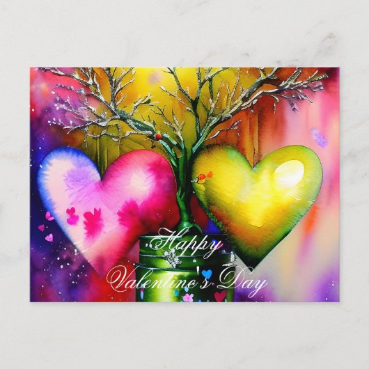 Valentijn met een gebroken boom en harten briefkaart (Voorkant)