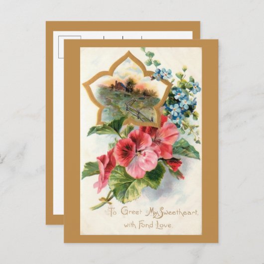  Valentijn met Geraniums Feestdagenkaart (Voorkant / Achterkant)