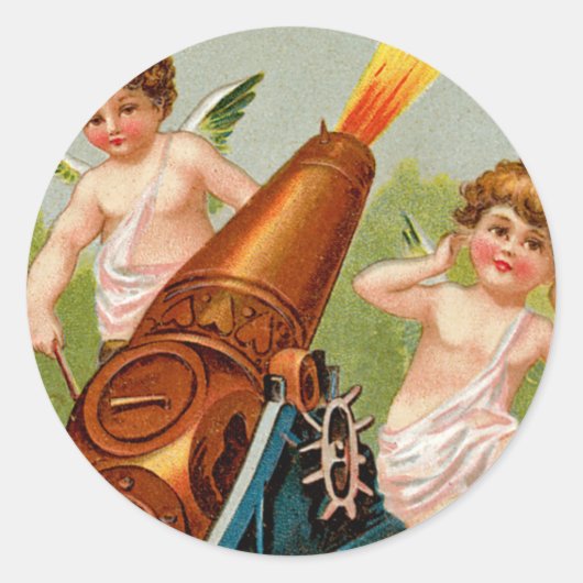  Valentijn met hartkanon Ronde Sticker (Voorkant)