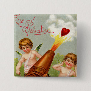 Valentijn met hartkanon Vierkante Button 5,1 Cm
