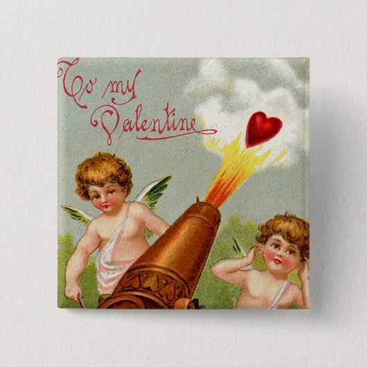 Valentijn met hartkanon Vierkante Button 5,1 Cm (Voorkant)