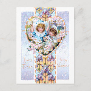  Valentijn met kinderen en Paarse Iris Briefkaart