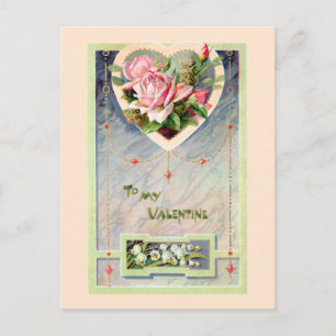 Valentijn met roze rozen Briefkaart