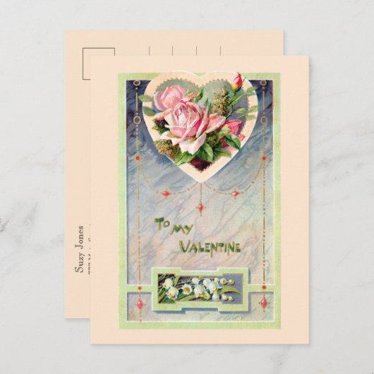  Valentijn met roze rozen Briefkaart (Voorkant / Achterkant)