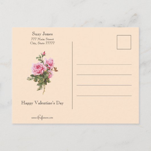  Valentijn met roze rozen Briefkaart (Achterkant)