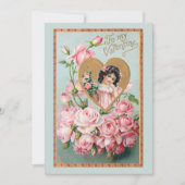 Valentijn met roze rozen en goudhartslag Kaart (Voorkant)