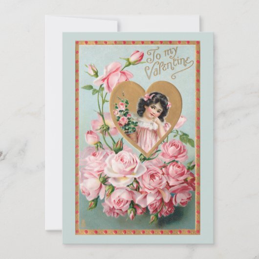 Valentijn met roze rozen en goudhartslag Kaart (Voorkant)