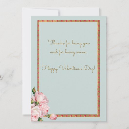  Valentijn met roze rozen en goudhartslag Kaart (Achterkant)