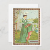 Valentijn middeleeuwse dame met bloemen Feestdagenkaart (Voorkant / Achterkant)