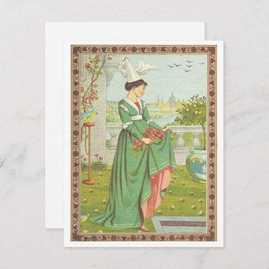  Valentijn middeleeuwse dame met bloemen Feestdagenkaart (Voorkant / Achterkant)