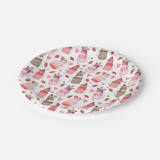 Valentijn Milkshakes Snoep Hearts Love Patroon Papieren Bordje (Gekanteld)