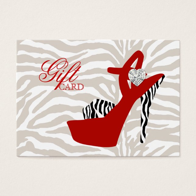 VALENTIJN Mode Gift Kaart Schoen Zebra Rood (Voorkant)