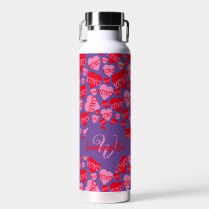 Valentijn Monogram Roze Rood Hart XOXO Paarse Waterfles