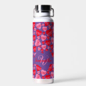 Valentijn Monogram Roze Rood Hart XOXO Paarse Waterfles (Achterkant)