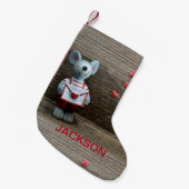 Valentijn Muis en hart op landelijk hout Kleine Kerstsok (Voorkant (Hangend))