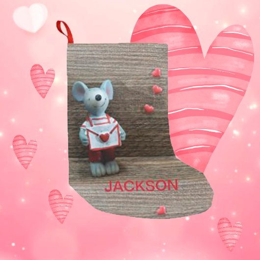 Valentijn Muis en hart op landelijk hout Kleine Kerstsok