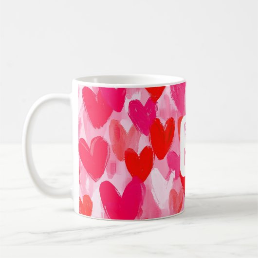 Valentijn Multi Hearts Pattern Pink Beste Mama Lie Koffiemok (Links)