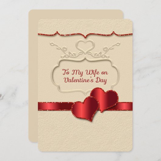 Valentijn naar mijn vrouw reliëf stijl twee harten (Voorkant / Achterkant)