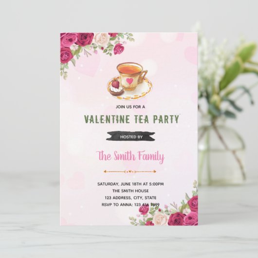 Valentijn namiddagthee Uitnodiging (Staand voorkant)
