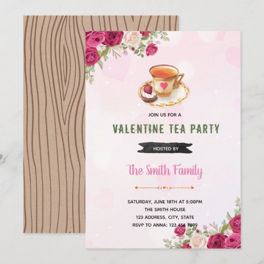 Valentijn namiddagthee Uitnodiging (Voorkant / Achterkant)
