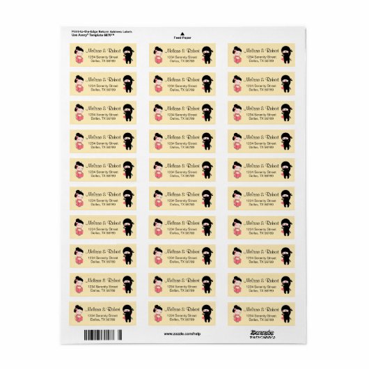 Valentijn Ninja en Geisha op Geel Etiket (Full Sheet)