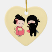 Valentijn Ninja en Geisha op Geel Keramisch Ornament (Voorkant)