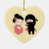 Valentijn Ninja en Geisha op Geel Keramisch Ornament (Achterkant)