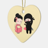 Valentijn Ninja en Geisha op Geel Keramisch Ornament (Links)