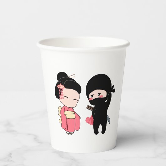 Valentijn Ninja en Geisha Papieren Bekers (Achterkant)