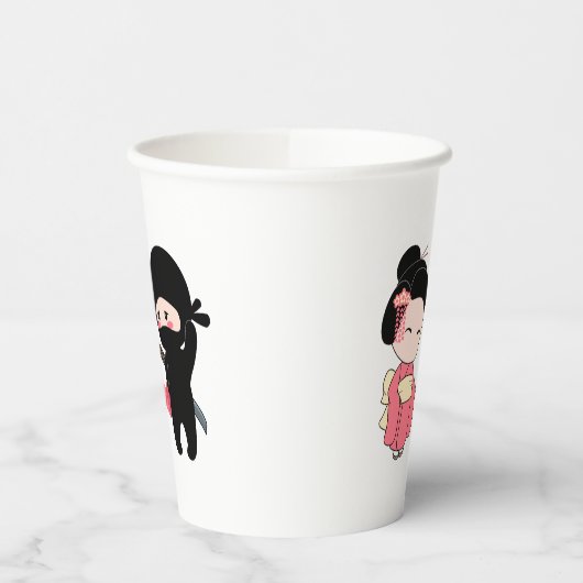 Valentijn Ninja en Geisha Papieren Bekers (Links)