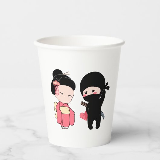 Valentijn Ninja en Geisha Papieren Bekers (Voorkant)