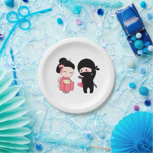 Valentijn Ninja en Geisha Papieren Bordje (Feest)