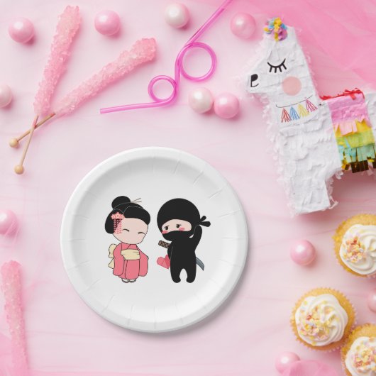 Valentijn Ninja en Geisha Papieren Bordje (Feest)