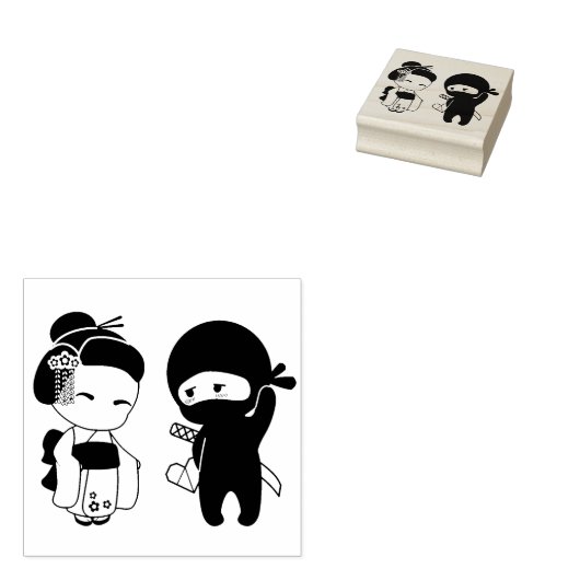 Valentijn Ninja en Geisha Rubberstempel (Gestempeld)