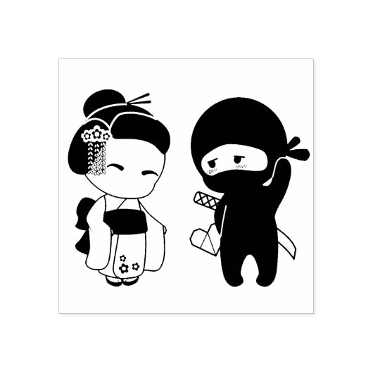 Valentijn Ninja en Geisha Rubberstempel (Afrduk)