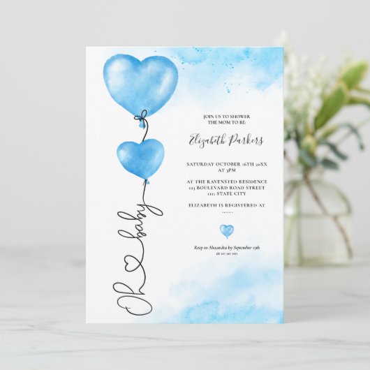 Valentijn oh baby houdt van blauw hart baby shower kaart (Staand voorkant)