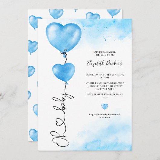 Valentijn oh baby houdt van blauw hart baby shower kaart (Voorkant / Achterkant)