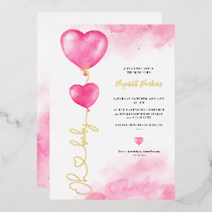 Valentijn oh baby liefde roze harten baby shower folie uitnodiging