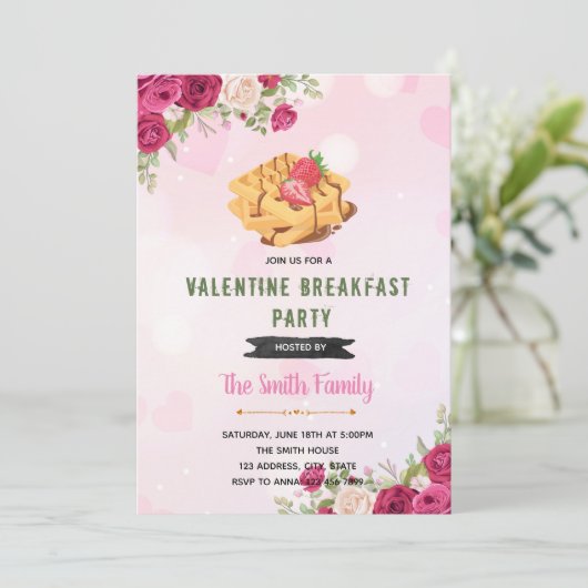 Valentijn ontbijtthema Uitnodiging (Staand voorkant)