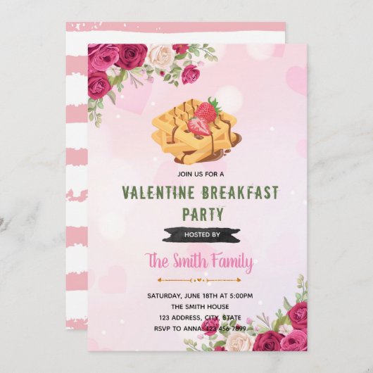 Valentijn ontbijtthema Uitnodiging (Voorkant / Achterkant)