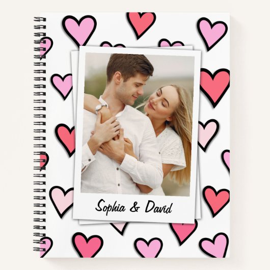 Valentijn paar aangepaste foto monogram hart vorm notitieboek (Voorkant)