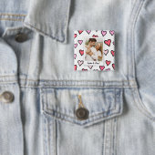 Valentijn paar aangepaste foto monogram hart vorm vierkante button 5,1 cm (In situ)
