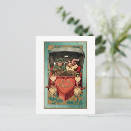  Valentijn Paar in auto met hart Briefkaart (Staand voorkant)