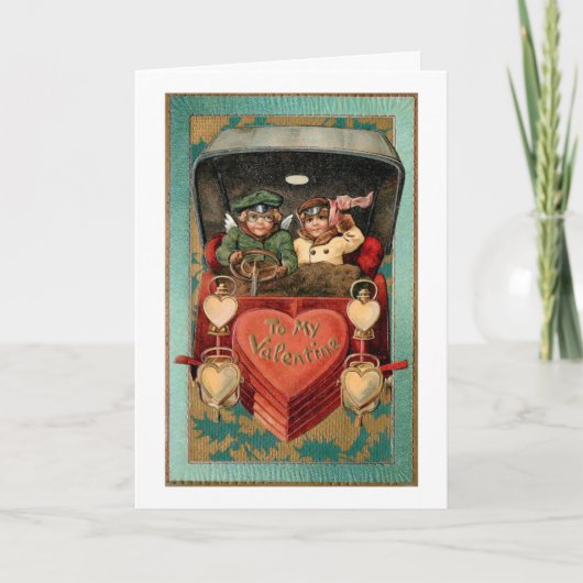 Valentijn Paar in auto met hart Feestdagen Kaart (Voorkant)