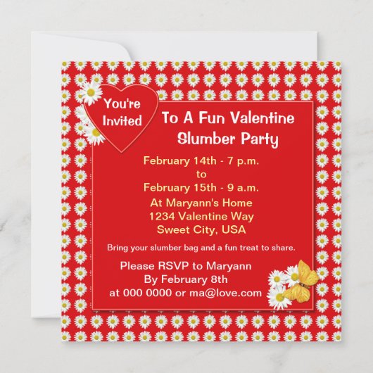 Valentijn Pajama Partij Daisy Uitnodiging (Achterkant)
